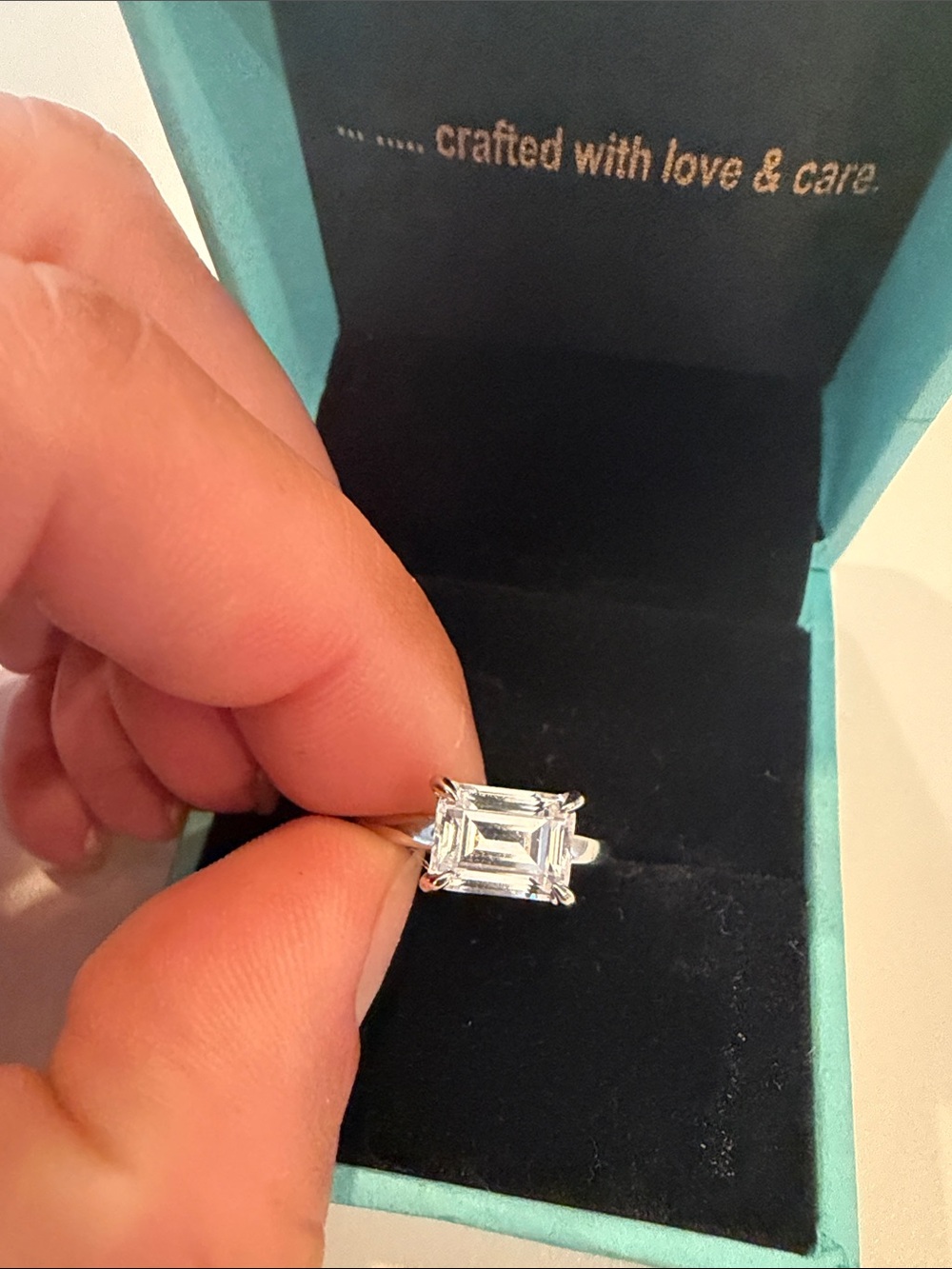 NWB Emerald-Cut Clear Stone Solitaire East West Ring Silver-Tone 4.25 - Picture 3 of 5